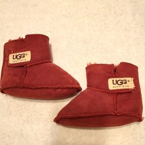 Maroon colored suede UGG infant boots